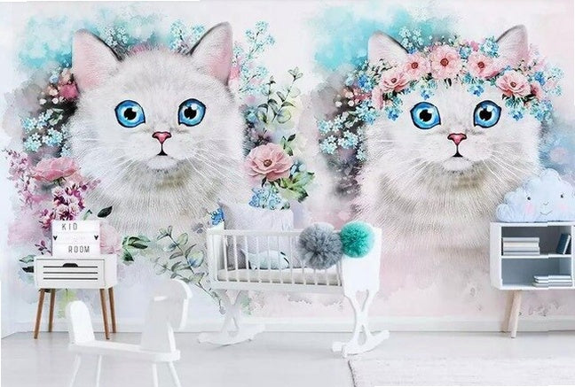 beibehang Custom fashion hand-painted watercolor cute cat dog animal pet children's room background papel de parede 3d wallpaper